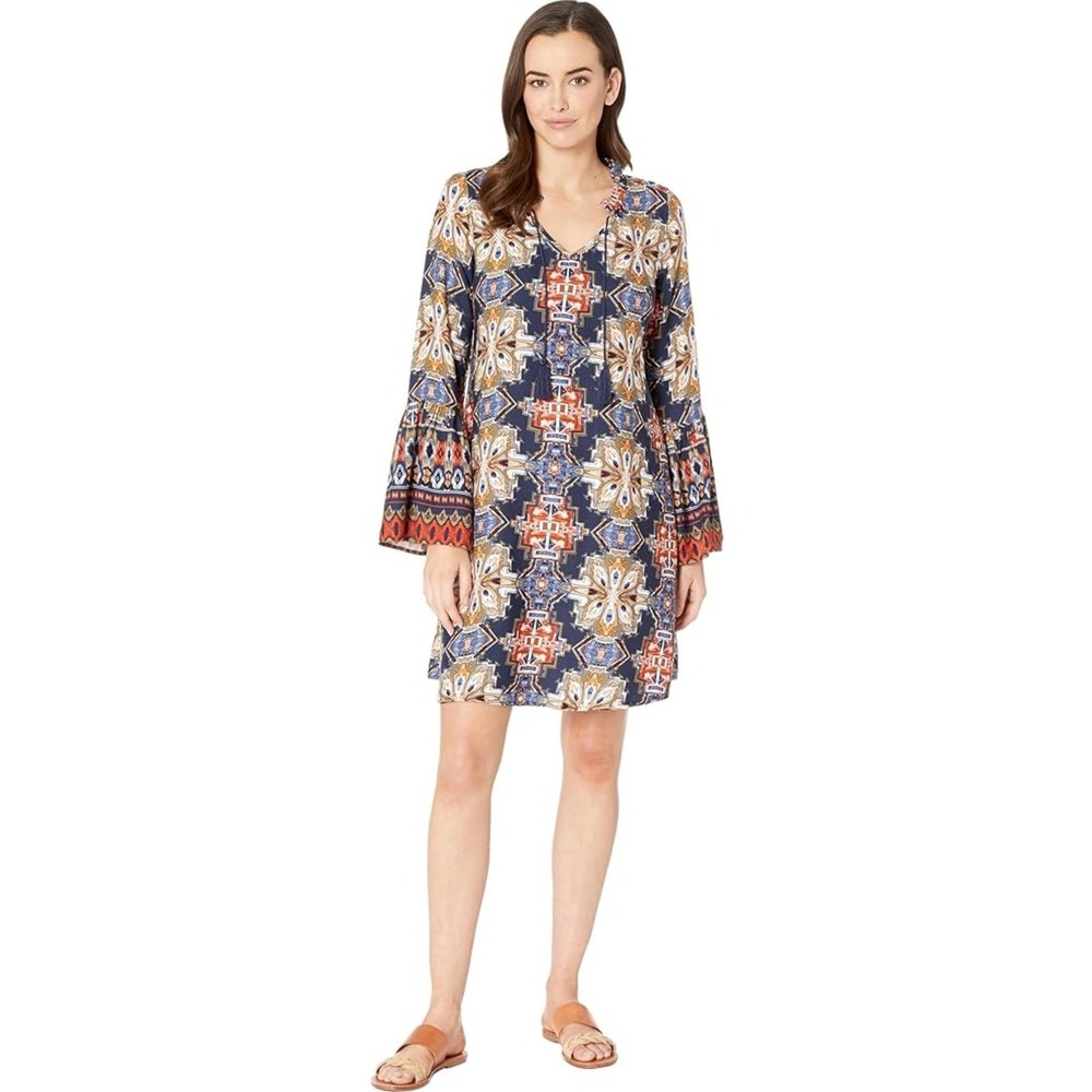 Ariat‎ Womens Medium Dress Western Boho Tassel Tie V-Neck Long Bell Sleeve